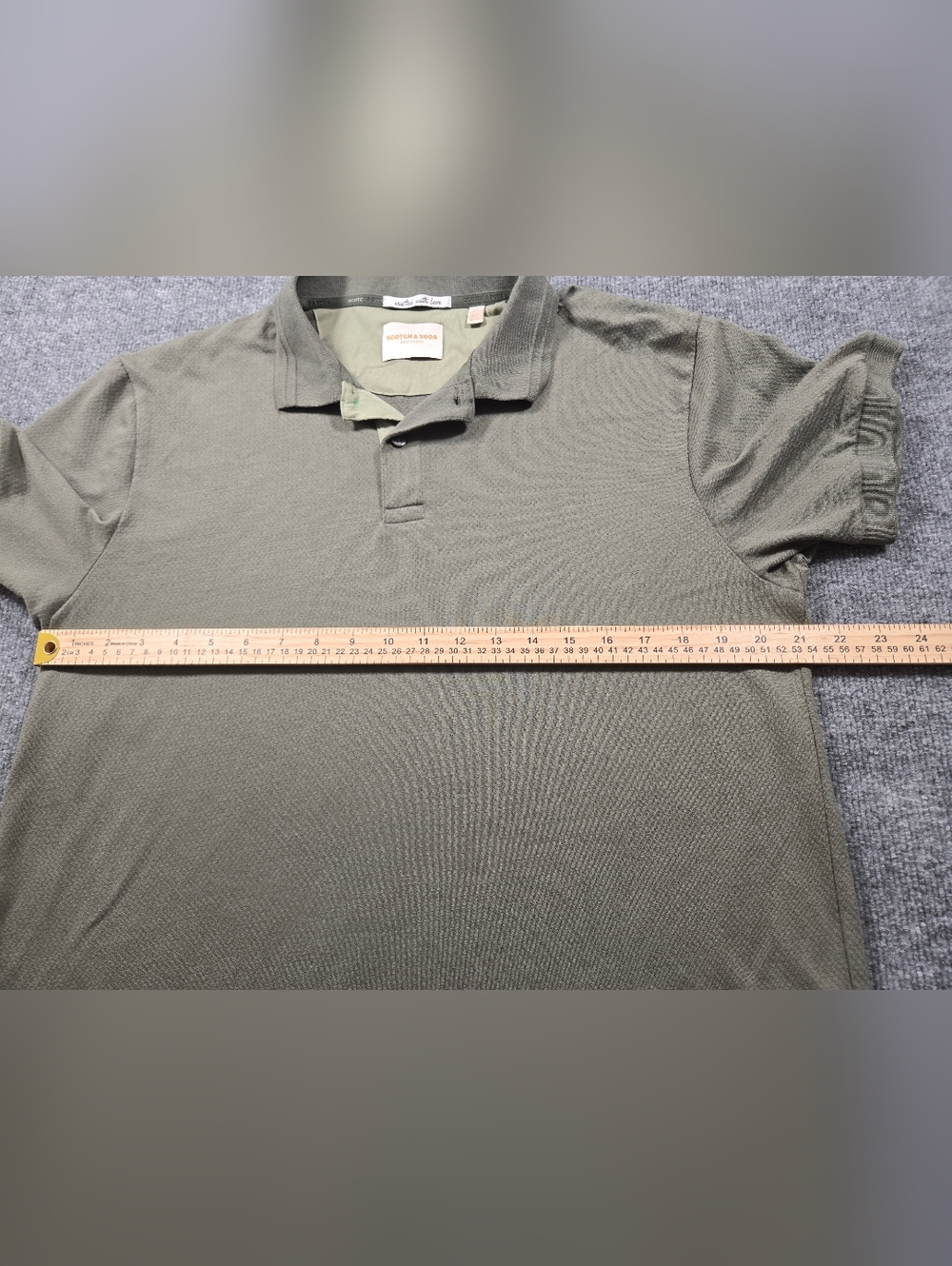 Scotch & Soda Amsterdam Olive Green/ Army Green Pique Knit Polo Shirt Large - Picture 5 of 8